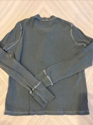 AMO Women’s Small Light Blue Waffle Knit Long Sleeve Henley Shirt thumbnail 4