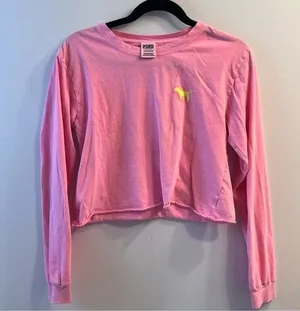 PINK - Victoria's Secret Women's Long Sleeve Pink Crop Top thumbnail 1