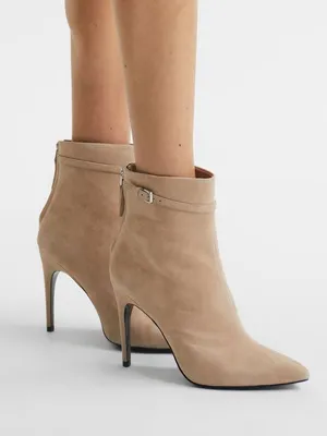 Reiss Ashton Pointed Toe Booties Stiletto Heel Suede Ankle Boots Tan thumbnail 1