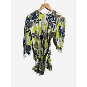 Zara Mini Dress Womens Small White Floral Tropical Wrap Tie Waist Summer Boho thumbnail 2
