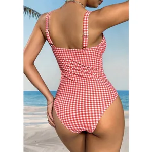 Women’s Gingham One Piece Swim Suit Red M New thumbnail 3