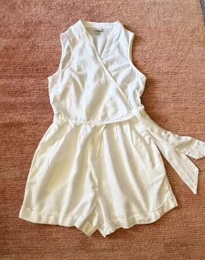 A New Day Size S White Wrap Front Tie Waist Romper with Pockets thumbnail 1