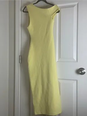 NWT ZARA Pale Yellow Asymmetric Ruched Midi Dress - Size Small thumbnail 8