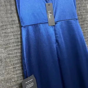 Lulus women’s XS Blue Satin Maxi Dress V-Neck Spaghetti Straps Lined NWT(E25)&✨ thumbnail 8