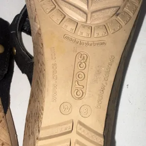 Crocs A-Leigh Black Cork Wedge Sandals Strappy Suede Like Style Women's Size 8 thumbnail 10