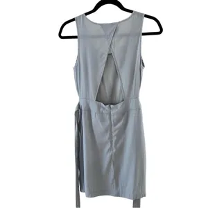 YA Los Angeles Cotton Silk Open Back Pleated Mini Dress Blue Small thumbnail 3