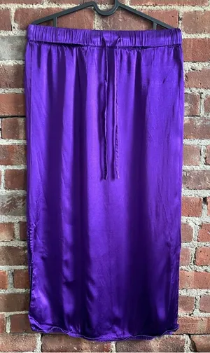 SELECTED Femme Purple Satin Midi Skirt Side Slit Drawstring Waist Size Small thumbnail 1