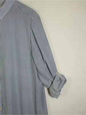 LOFT Women XL Blue White Striped Button Down Shirt Roll Tab Coastal Oversized thumbnail 5