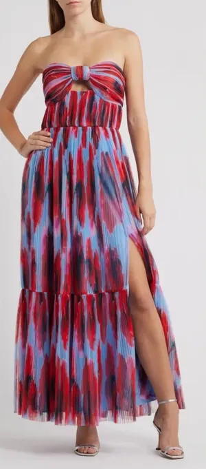 NEW HUTCH Bow Front Strapless Maxi Peri/ Red Dress Sz 10 thumbnail 1