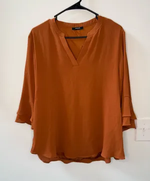 Lush Burnt Orange V-Neck Tiered Sleeve Tunic thumbnail 1