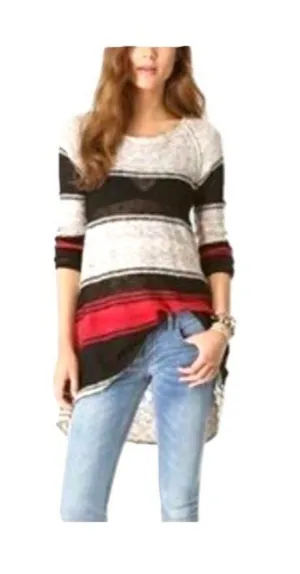 Free People So Perfectly Yours Striped Sweater Beige Size L Beach Coastal Boho thumbnail 1