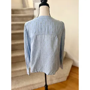 Roller Rabbit Cotton Light Blue Metallic Gold Dot Popover Long Sleeve Blouse thumbnail 2