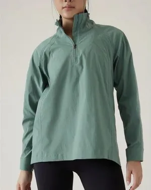 NEW Athleta L Advantage Poplin Top Teal Breathable Zip Pockets Ventilation Large thumbnail 1