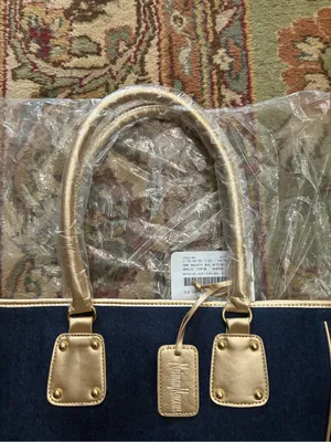 Neiman Marcus Denim Medium Tote Hand Bag Blue and Gold Women’s NWT thumbnail 3