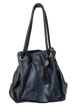 Furla Black Pebbled Leather Drawstring Hobo Shoulder Bag Tassel thumbnail 1