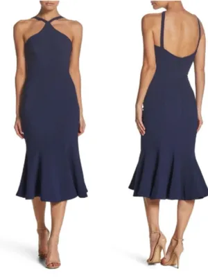 Dress the Population Navy Blue Halter Midi Dress Size Small Fit & Flare thumbnail 2