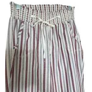 Ci Sono Linen Wide Leg Striped Pants Large Smocked Waist‎ Coastal Nautical Beachy Summer thumbnail 2