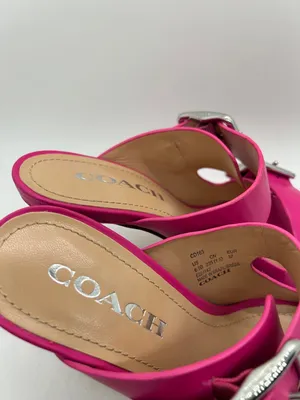 COACH Bright Pink Leather Double-Buckle Slide Stiletto Heels Shoes *Size 6.5* 🌸🌸 thumbnail 9