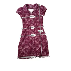 Ave Maria Magenta Floral Lace Button Down Dress Short Sleeve Polka Dot Lining S thumbnail 3