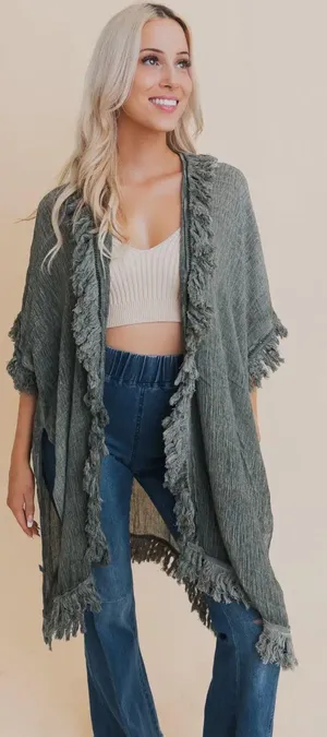 Boutique Sun Bleached Kimono With Fringe thumbnail 1