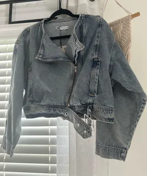 Zara Denim Moto Zip Up Cropped Jacket  thumbnail 1