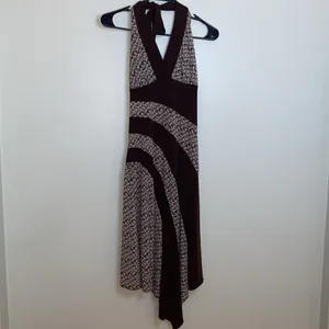 Brown and Tan Abstract Flowy Midi Dress thumbnail 2