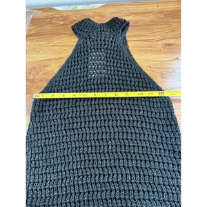 Mango Black Metallic Knit Halter Mini Dress XS Open Crochet Shimmer thumbnail 10