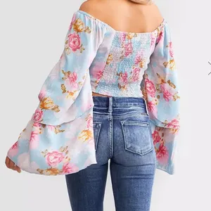 Willow root small flowy‎ crop top with wide sleeves thumbnail 2