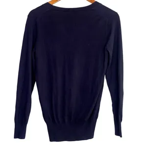 J.Crew Long Sleeve Soft Cotton V Neck Rib Hems Sweater Lightweight XS Navy Blue thumbnail 4