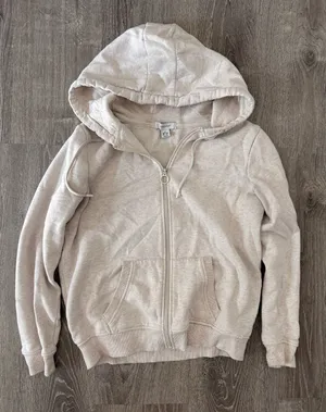 Primark Cream Marl Zip-Up Hoodie Sweatshirt with Pockets Size M thumbnail 1