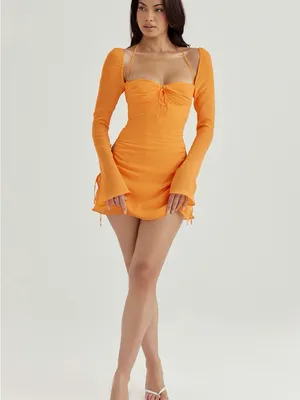 House of CB Baby‎ Tangerine Chiffon Halter Mini Dress XS thumbnail 3