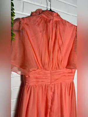 Mac Duggal Coral Chiffon Dress With Floral Accent at Neck thumbnail 7