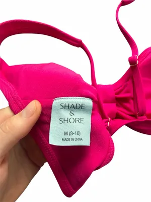 Shade & Shore Women’s Hot Pink Ribbed Bikini Top Size M (8-10) Adjustable thumbnail 3
