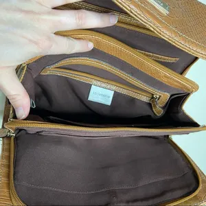 Liz Claiborne Brown Faux Leather Reptile Print Expanding Purse Bag thumbnail 9