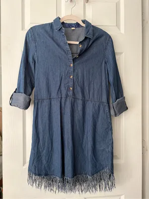 100% Cotton Denim Fringe Dress thumbnail 1