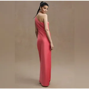 Anthropologie BHLDN Coral Dylan One Shoulder Satin Side Slit Gown Size 6 NWT‎ thumbnail 2