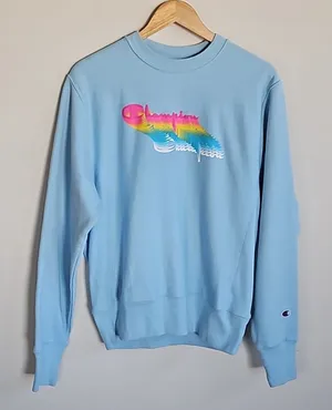 Champion Reverse Weave Sweatshirt Small Light Blue Pastel Shadow Script Logo thumbnail 1