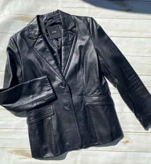 JLC New York vintage 90s Y2K black leather blazer jacket downtown girl winter M thumbnail 1