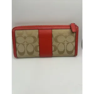 Coach Women's Beige/Orange Logo Zip-Around Wallet w/ Credit Card Slots thumbnail 2