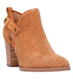 Franco Sarto L. Dakota Bootie Brown 7.5 Perforated Suede Ankle Boots heels thumbnail 1