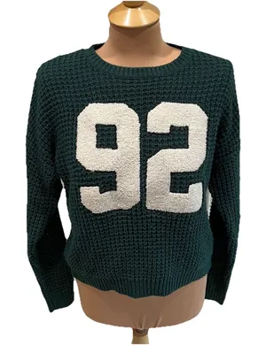 FB Sister Knitwear Green Chunky Knit Varsity‎ Sweater Crop thumbnail 1