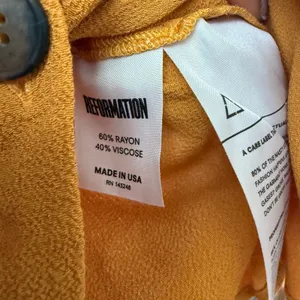 Reformation S Mustard Button Crepe Blouse Top Preppy Classic‎ Minimalist thumbnail 5