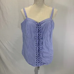 Striped Blue and White Poplin Lace Up Corset Tank Top Size 1X thumbnail 2