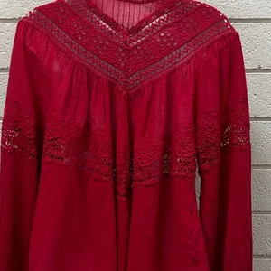 Free People Red Boho Crochet Trim Top size M thumbnail 7
