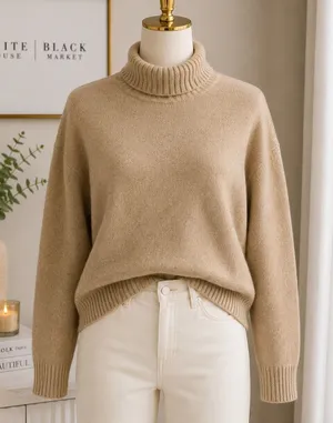 Uniqlo Womens Sweater‎ Tan Beige Wool Blend Turtleneck Souffle Yarn Small thumbnail 1