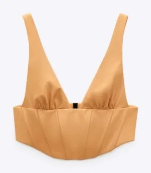 Zara Tan Faux Leather Corset Bustier Crop Top Going Out Size‎ Medium thumbnail 1
