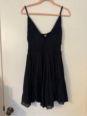 NWT Free People Intimately Delia Asymmetric Raw Hem Cotton Dress in Black Size X thumbnail 4