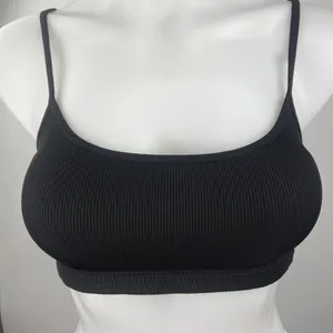 Weekday Ophelia Black Soft Ribbed Knit Spaghetti Strap Scoop Neck Bra Size L thumbnail 4
