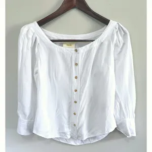 Anthropologie‎ Maeve White Solange Button Down Scoop Neck Blouse Top Size US 0 thumbnail 2