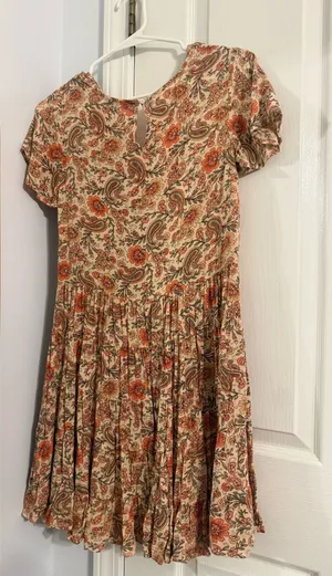 Orange & cream floral mini dress smocked thumbnail 1